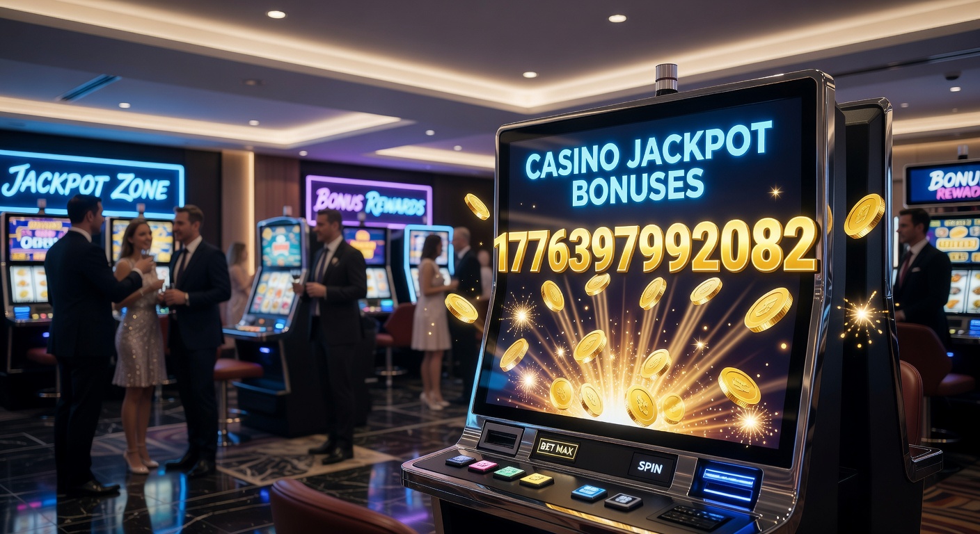 Close-up of a casino bonus offer screen highlighting jackpot progress bar and wagering details with glowing promotional banners