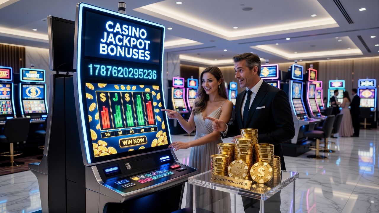 Progressive jackpot display screens showing accumulating prize amounts in a casino setting