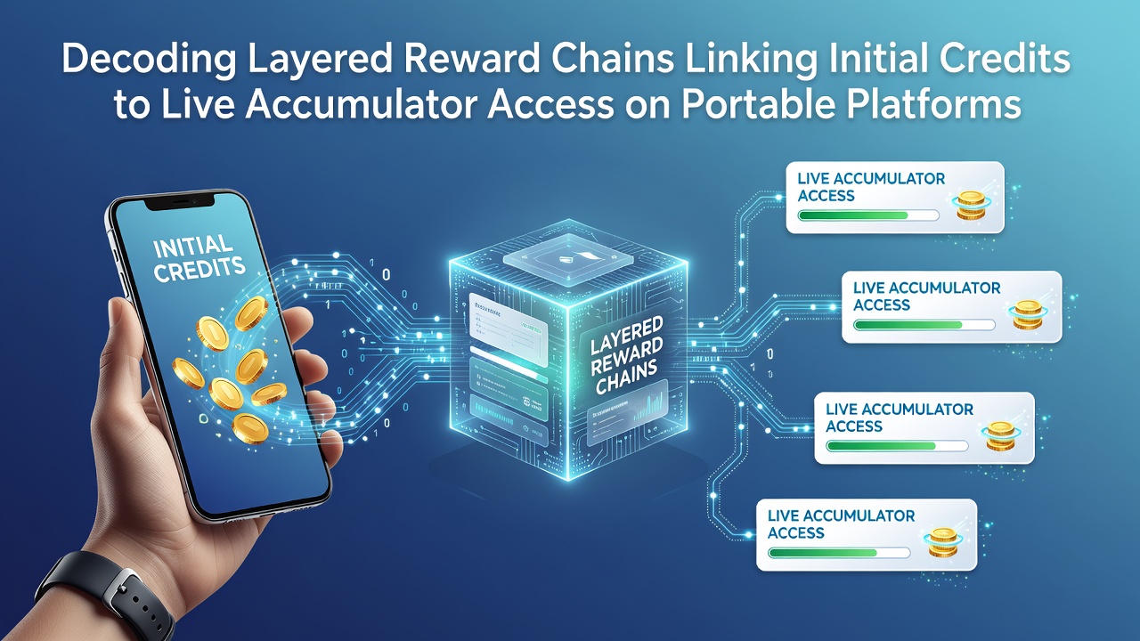 Illustration of layered reward systems connecting entry credits to live accumulators on mobile devices