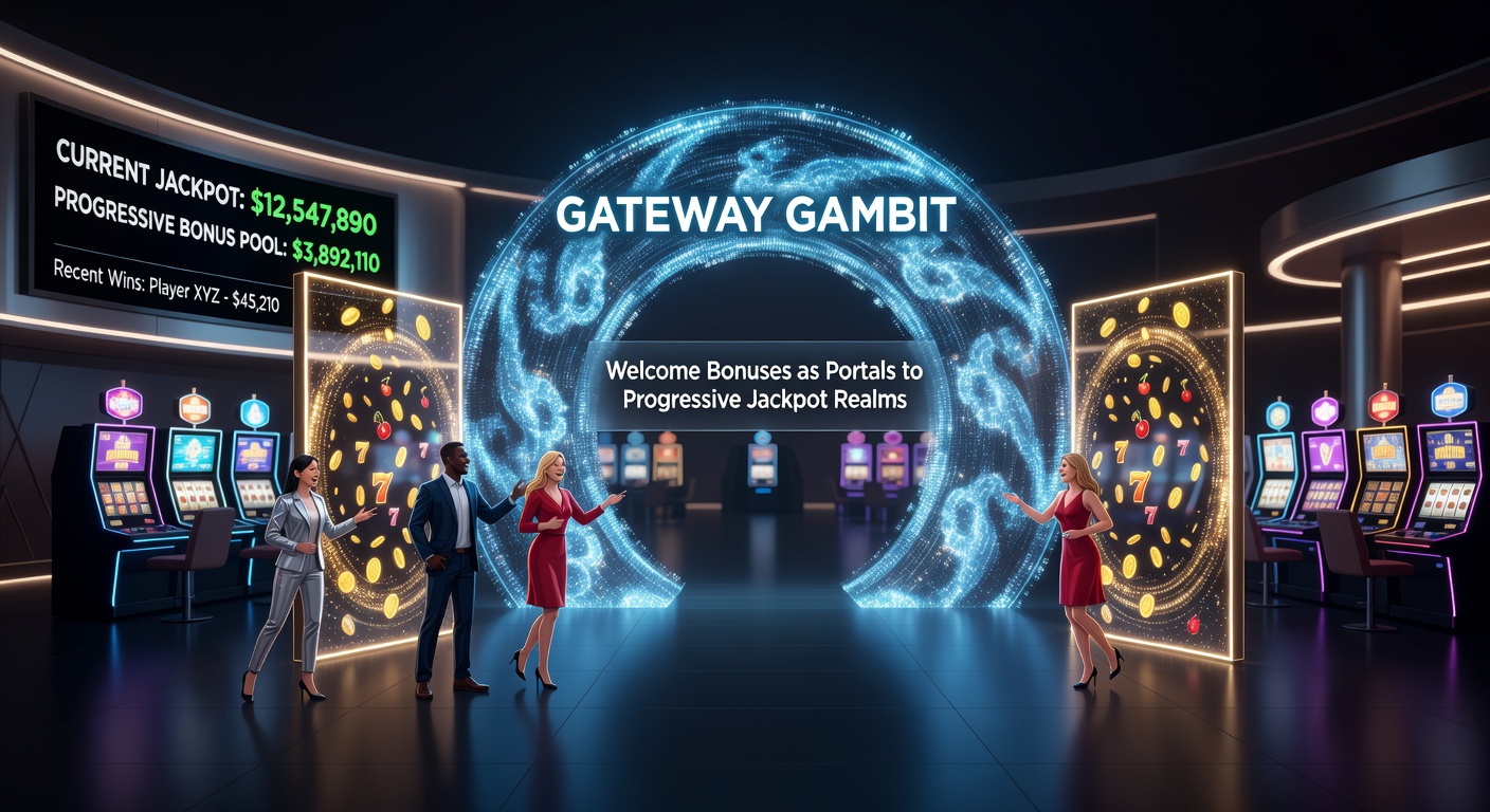 Close-up of a progressive jackpot slot screen during a welcome bonus round, featuring exploding wilds, bonus wheels, and a soaring jackpot counter amid neon lights and treasure symbols