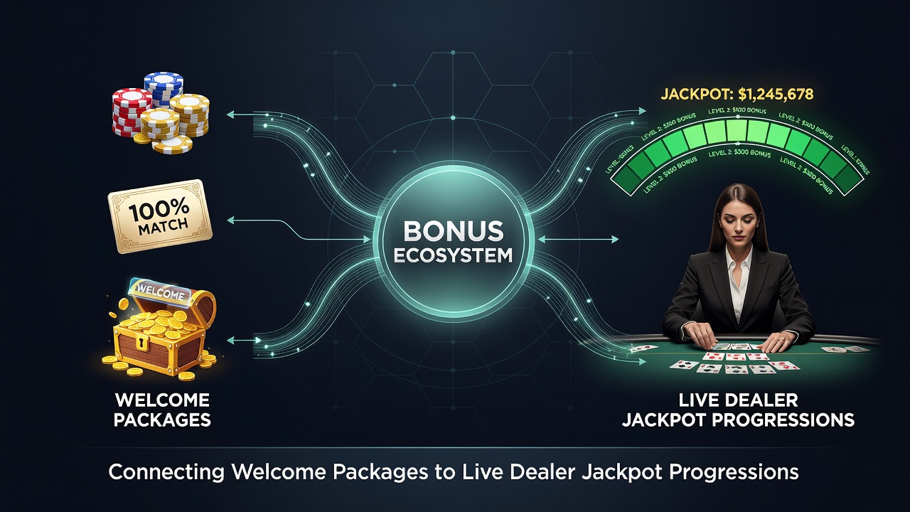 Live dealer table interface displaying real-time jackpot meter growth linked to bonus-funded bets