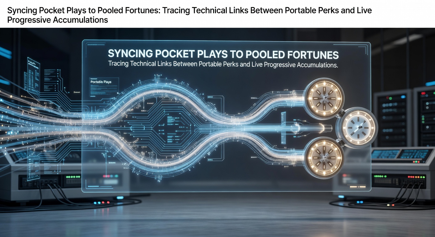 Technical illustration of mobile devices linking to live progressive jackpot networks