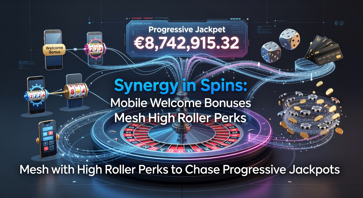 Smartphone screen displaying a vibrant mobile casino app with a welcome bonus popup offering free spins on progressive slots, jackpot meter ticking upward in the background