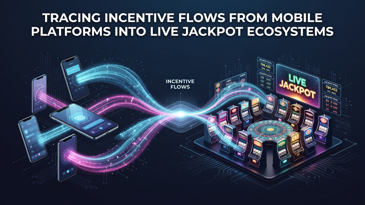 Mobile app interface showing bonus flows into live jackpot systems