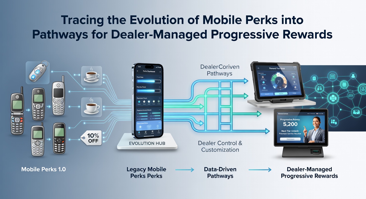 Illustration showing the transition from basic mobile casino perks to integrated dealer-managed progressive reward systems
