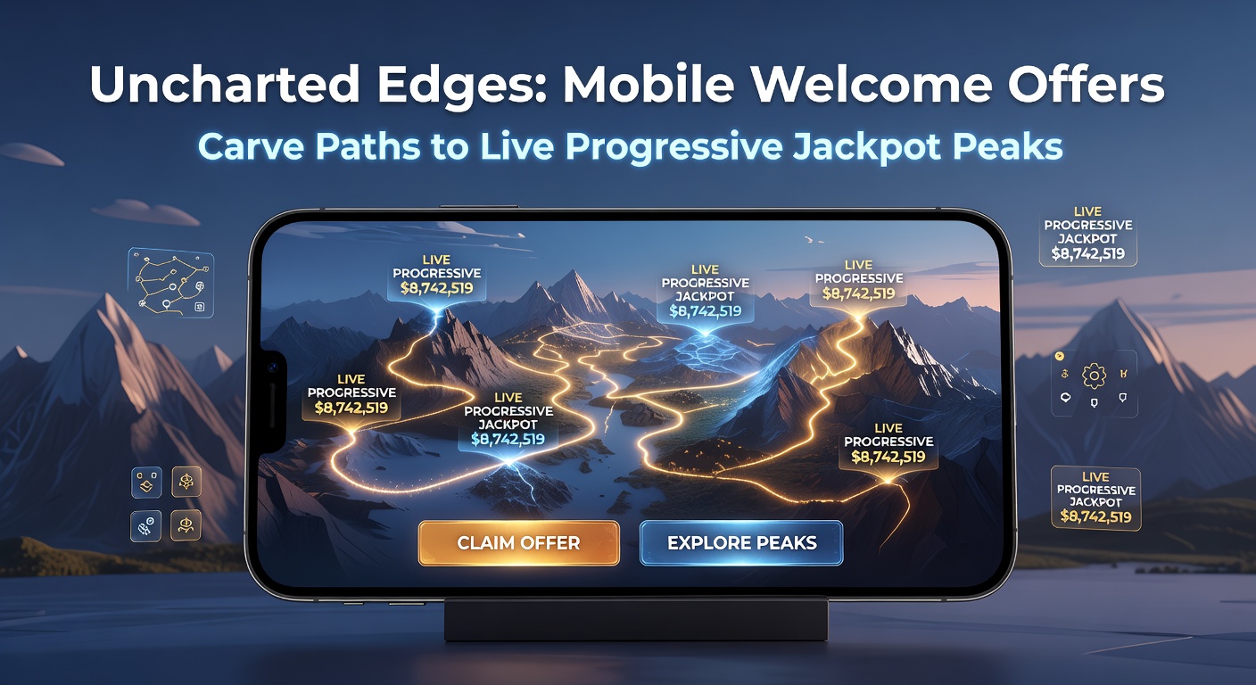Dynamic screenshot of a live dealer progressive jackpot game on a mobile device, showing escalating prize meters, bonus wagering options, and a welcome offer notification overlay