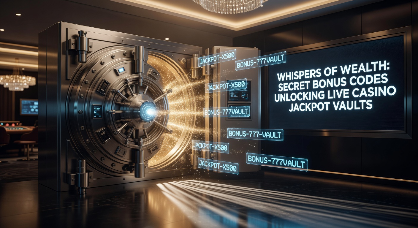 Glowing vault door in a dimly lit live casino, symbolizing hidden jackpot treasures unlocked by secret codes